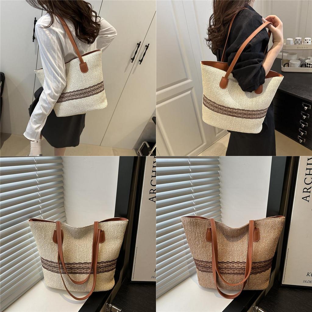 Woven Bag With Zipper Closure For Casual Beach And Travel Days