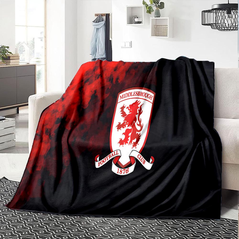 Football Club Middlesbrough Flannel Blanket, Soft Polyester, Modern Design, All-Season for Camping, Travel, Gifts for Holidays or Birthdays