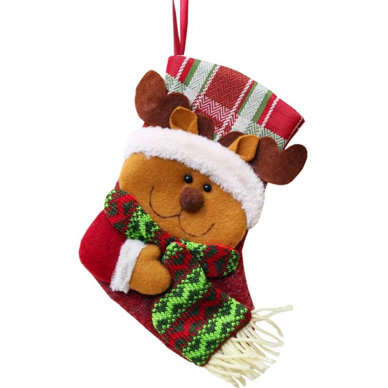 Cute Christmas Stockings Socks Fireplace Hanging Stockings Plush Personalized Home Party Decoration with Snowman Santa Elk Bear