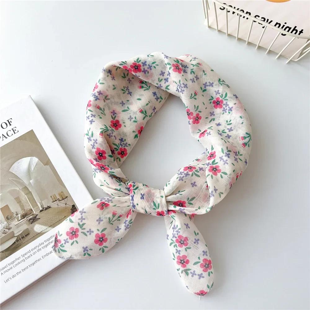 Modisches Bandana-Kopftuch aus Baumwolle für Frauen, kleines Hijab, Blumendruck, Taschentuch, Haarschal, 55 cm, quadratische Stirnbänder, Halstücher