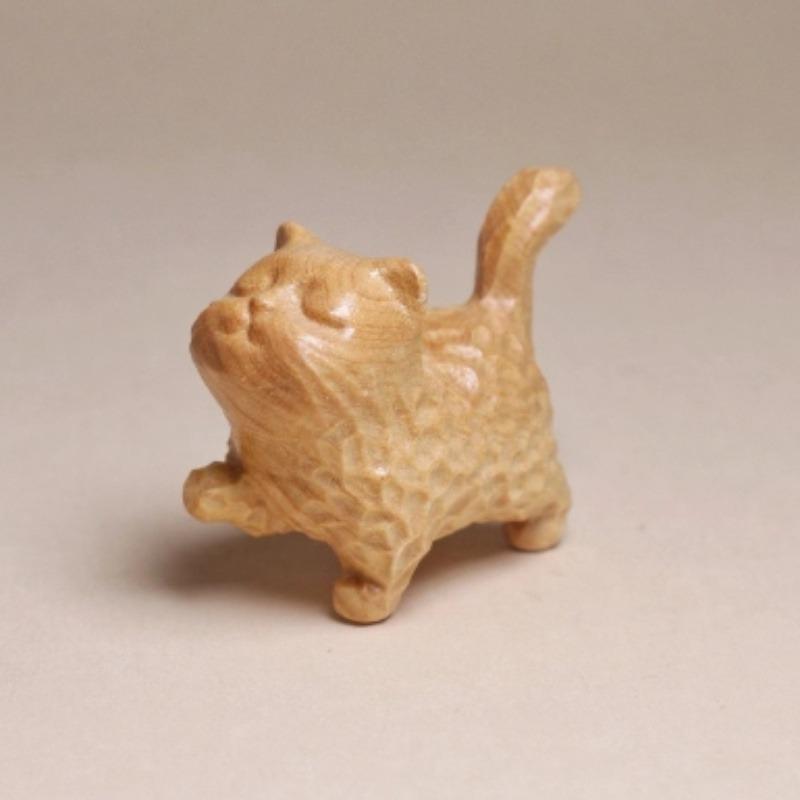 Cat Model Crafts Hand-carved Wooden Cat Statue Cute Tiny Cat Sculpture Cartoon Creative Animal Figurine Kids Gifts
