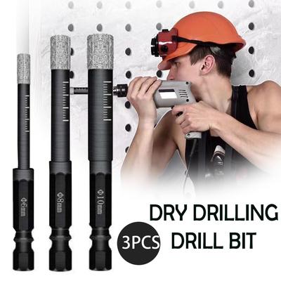 3pcs 6-10mm Diamond Drill Core Bit Dry Holesaw Cut Marble Granite Tile Porcelain