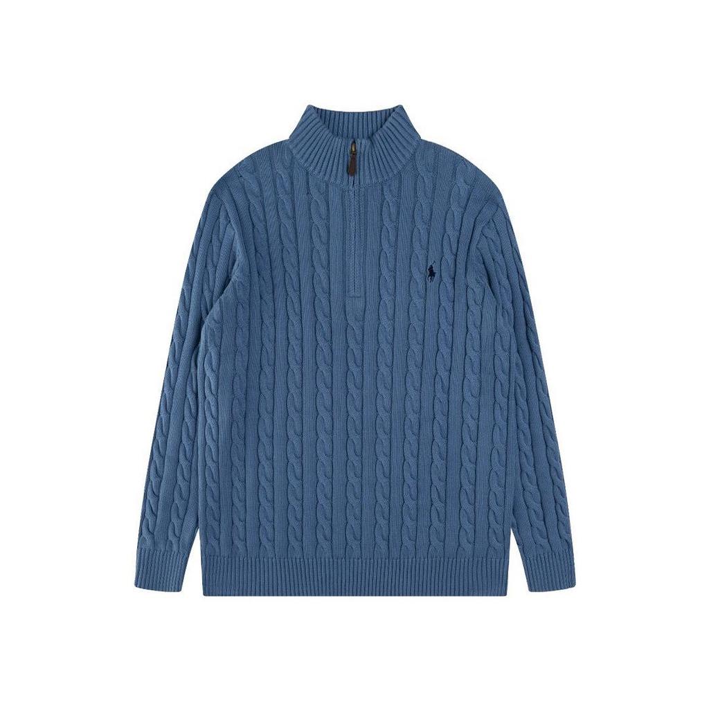 Herren Zopfmuster Pullover mit halbem Reißverschluss und gesticktem RL Pony Logo