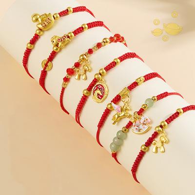 Chinese Style 2026 Horse Year Zodiac Bracelet For Women Men Lucky Hand-Woven Red Rope Bracelet  Year Jewelry Party Gift