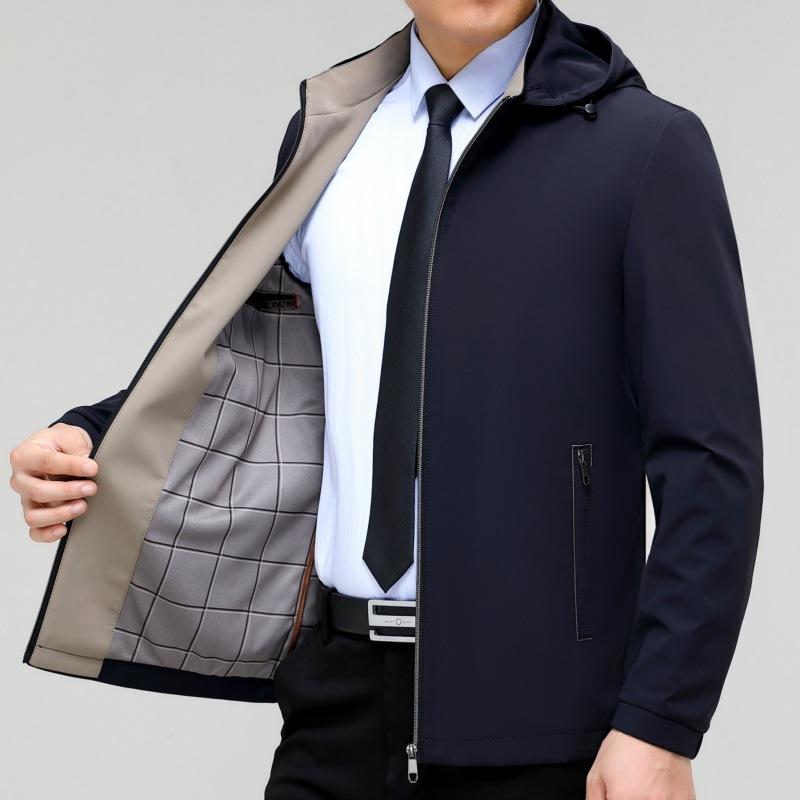 Middle-aged Men's Mulberry Silk Jacket Autumn New Business Casual Loose Hooded Jacket Dad's High-end Top