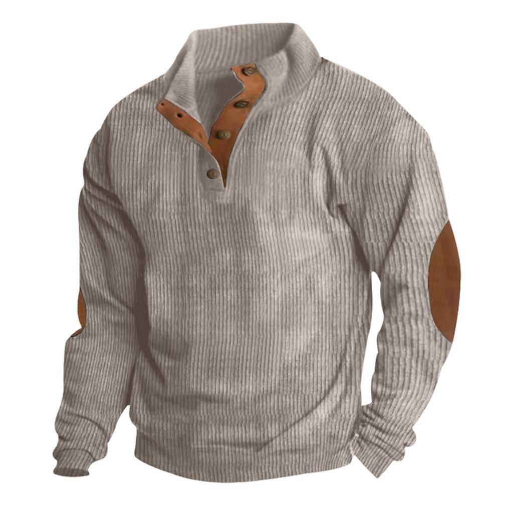 Men's Corduroy Button-Up Stand Collar Long Sleeve Sweatshirt