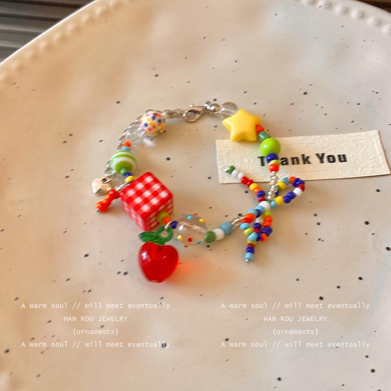 Dopamine Apple Star Beaded Necklace Apple Paradise 2025 New Light Luxury Summer Collarbone Chain For Women