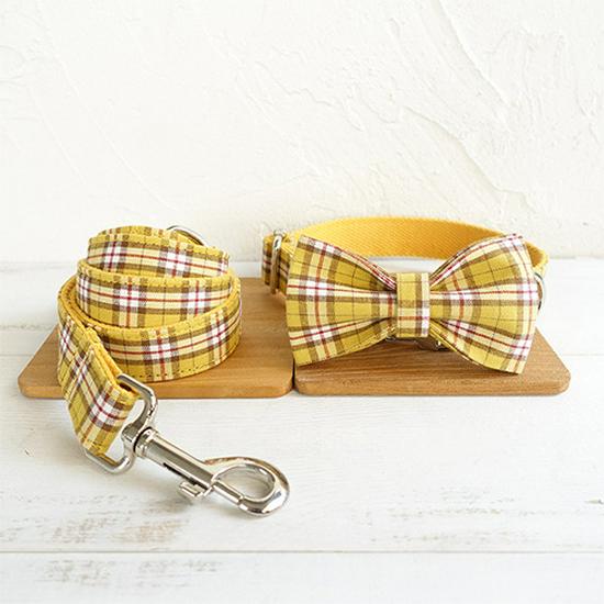 Plaid Bowtie Dog Collar and Leash Set - Pet Accessories UDC-057 Extra Small