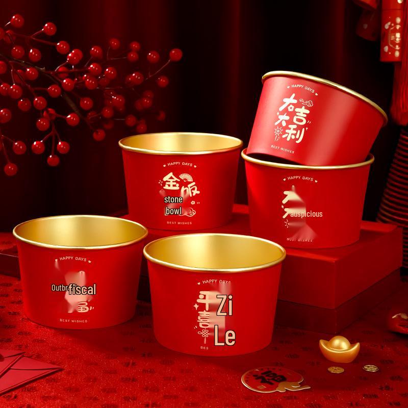 2026 Year of the Horse Gold Foil Disposable Paper Bowls - Extra Thick, Food-Grade, Festive New Year Tableware