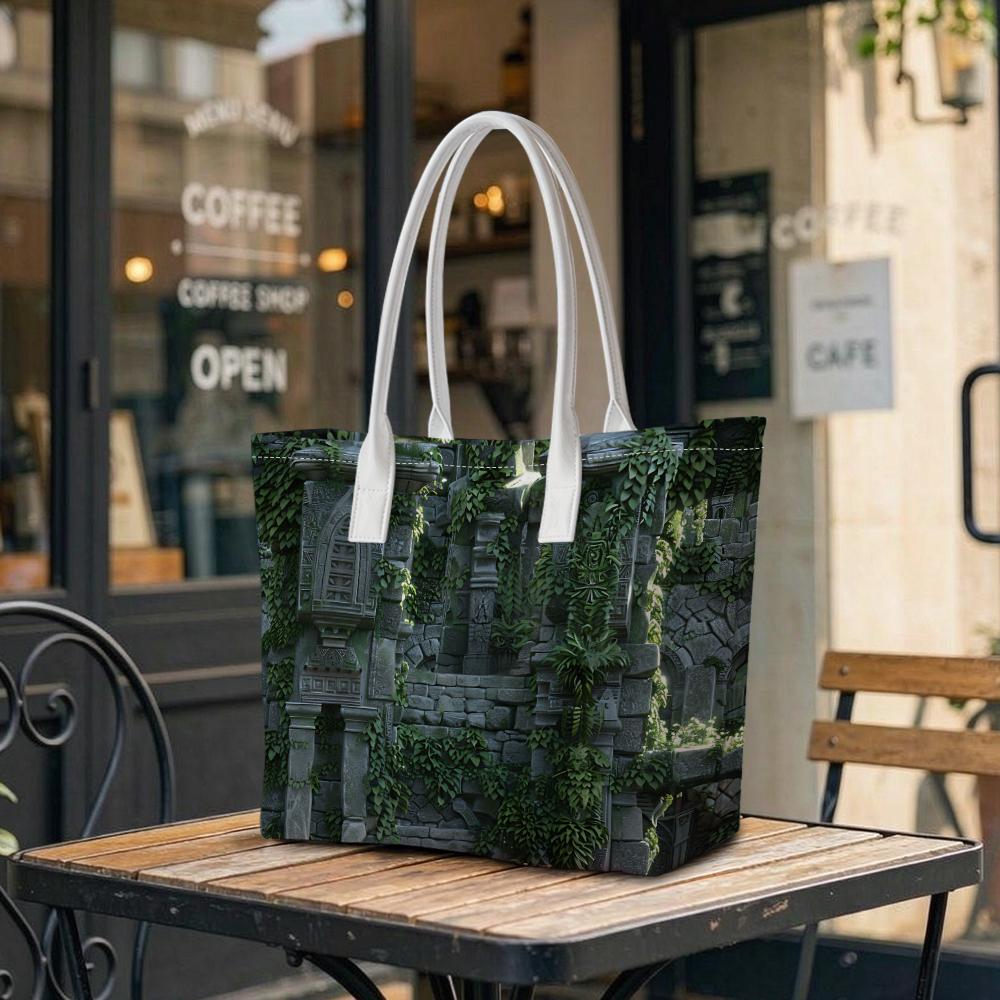 Vintage Ruins Print Tote Bag Fashion Daily Use Shoulder Bag for Casual Outings