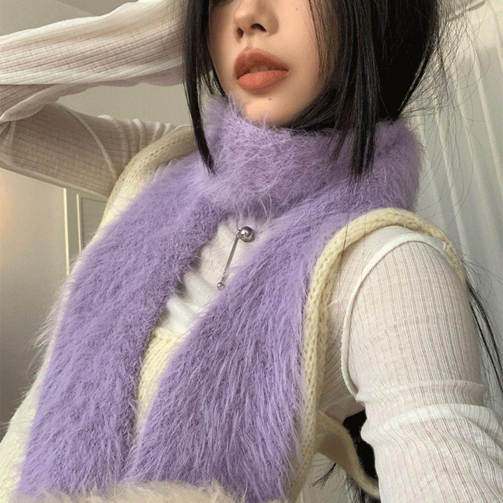 Solid Color Plush Shawl Imitation Mink Fur Long Narrow Scarves All-match Knitted Scarf  Ladies