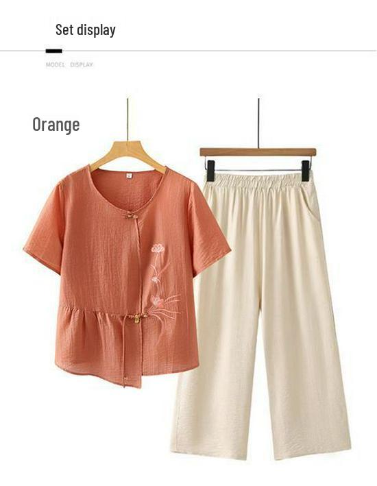 New Summer Short-Sleeve T-Shirt Set for Middle-Aged Women, Plus Size, Two-Piece Outfit, Modern Style for Mothers and Elderly Women