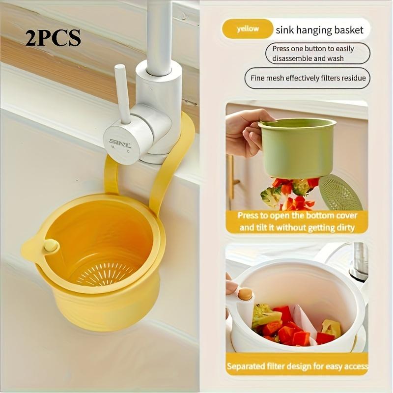 2pcs Multi Purpose Hanging Filter Sink Basket Push button drain and storage design, split filter, one second installation, durable plastic, kitchen