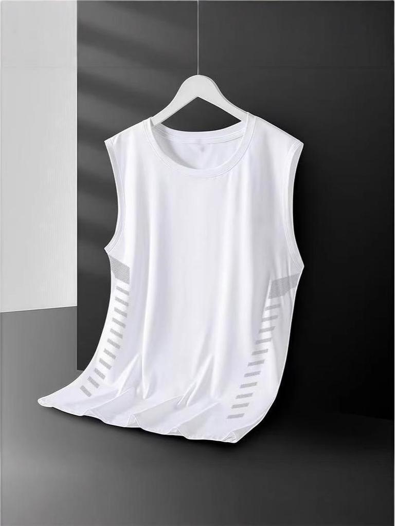 Men's Plus Size Ice Silk Sleeveless Quick-Dry Crew Neck Tank Top - Casual Loose Summer Sportswear