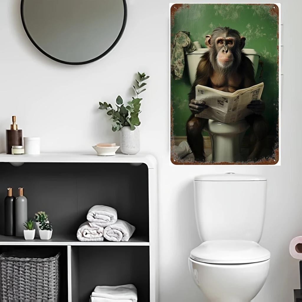 Funny Animal Posters Metal Tin Sign Plaque Dog Monkey Reading Newspapers Decorative Plates For Toilet Bathroom Wall Art Decor