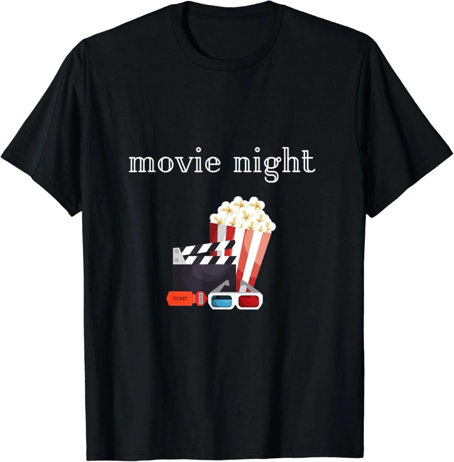 Movie Night Popcorn 3D Glasses Ticket Cinema Date Gift Unisex T-Shirt S