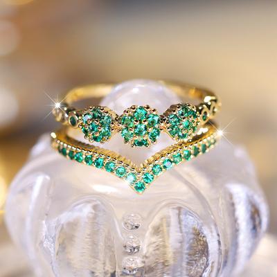 Elegante groene blauwe rode zwarte stenen golfringen voor vrouwen antiek gouden kleur kubieke zirkonia bloem trouwringen verstelbare vingerring