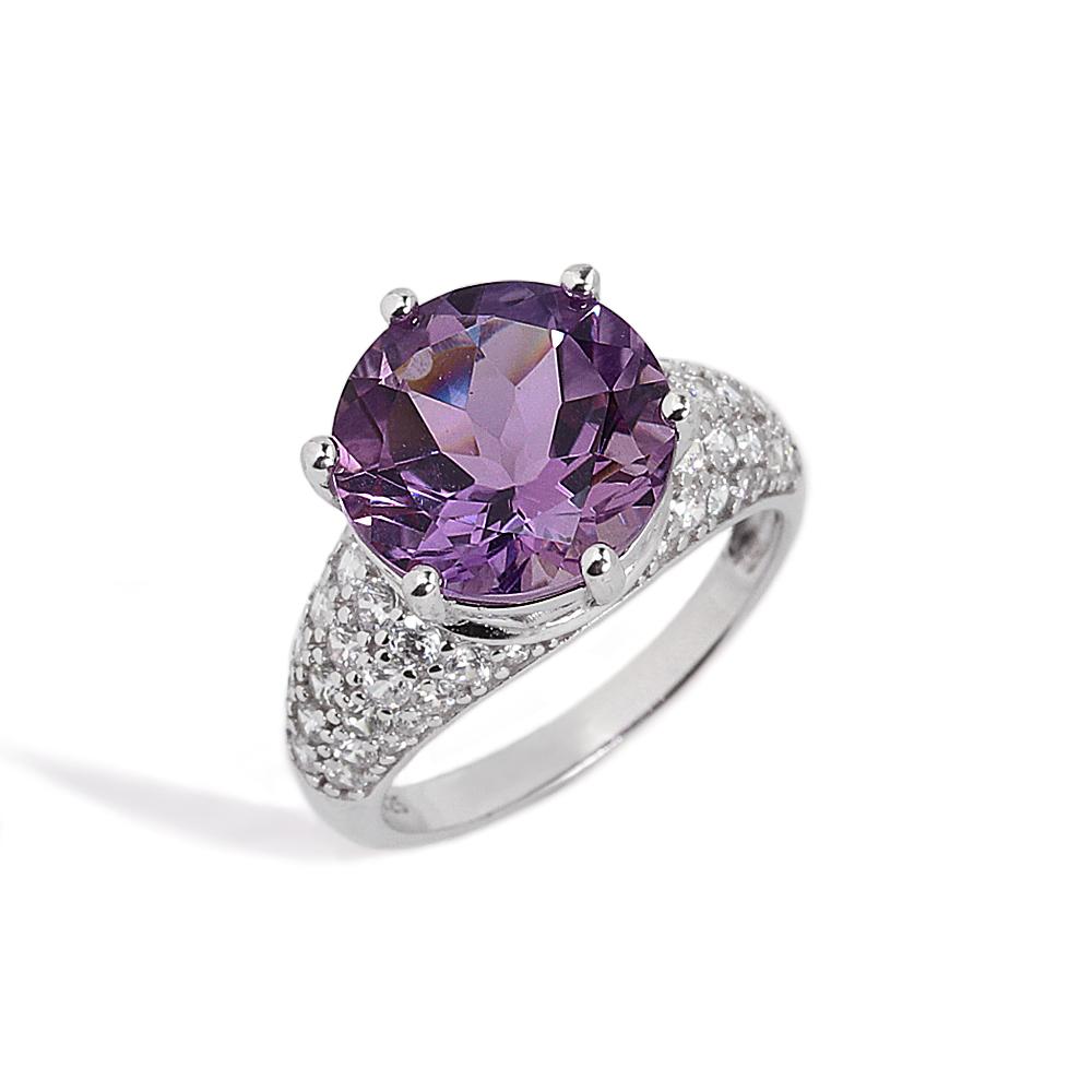 925 Sterling Silver Women's solitaire Ring Big Natural round 12.0mm Amethyst simple design Fine Jewelry for birthday party gifts