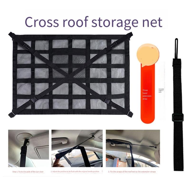 Soft Goods Roof Storage Net for Cars with Reinforced Mesh Panel and Four Point Roof Handle Mount for Cabin Order