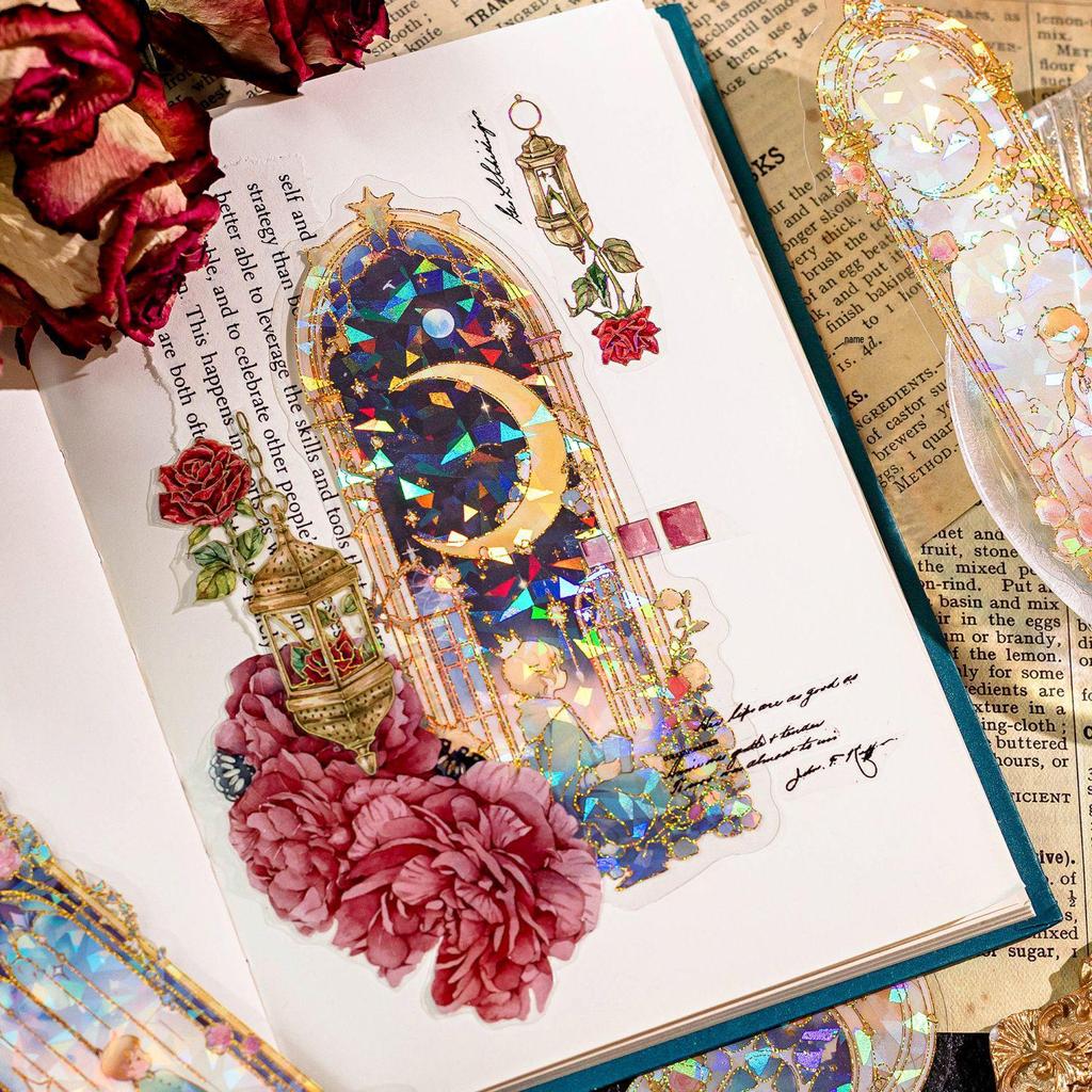 Momo Star Wish River Series: PET Sticker Bookmark with Shell Light & Hot Stamping for Journal Decoration - 10 Sheets/Pack, 4 Designs.