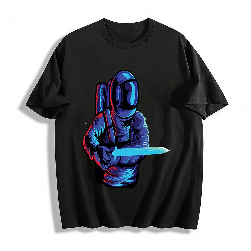 

Astronaut Lightsaber Print Trendy Casual Short Sleeve T-Shirt Pure cotton T-shirt XXS