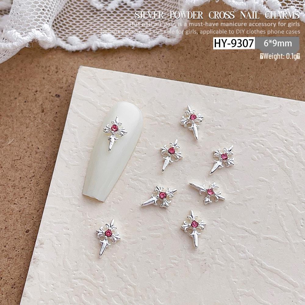 Pink Rhinestone Cross Nail Art Decorations: Multiple Styles of Wearable Metal Nail Accessories