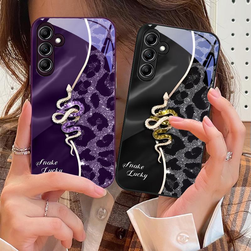 Spotted Snake Pink For Samsung Galaxy A14 4G 20 30 52 20S 21S 22 A32 33 34 42 50 51 53 54 70 71 72 73 5G Glass Phone Case