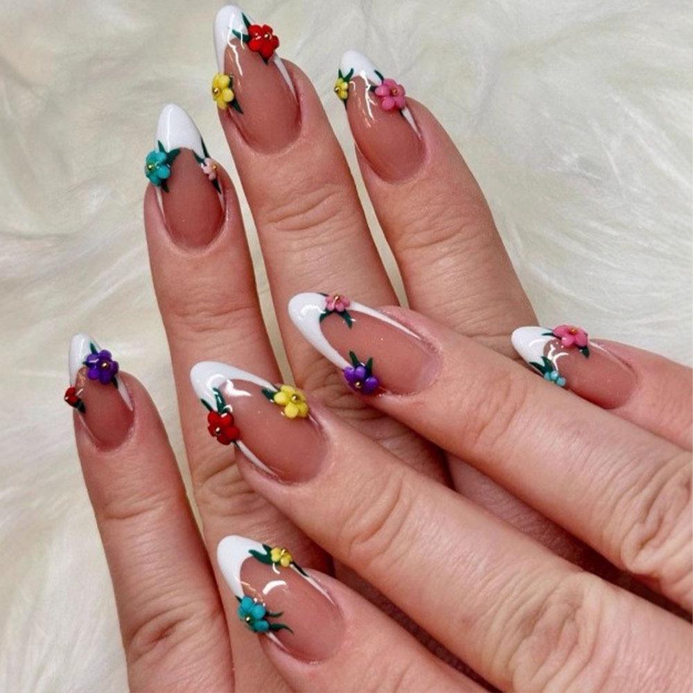 3D Wearable French Flower Nail Art Stickers - Hot Selling False Nail Tips