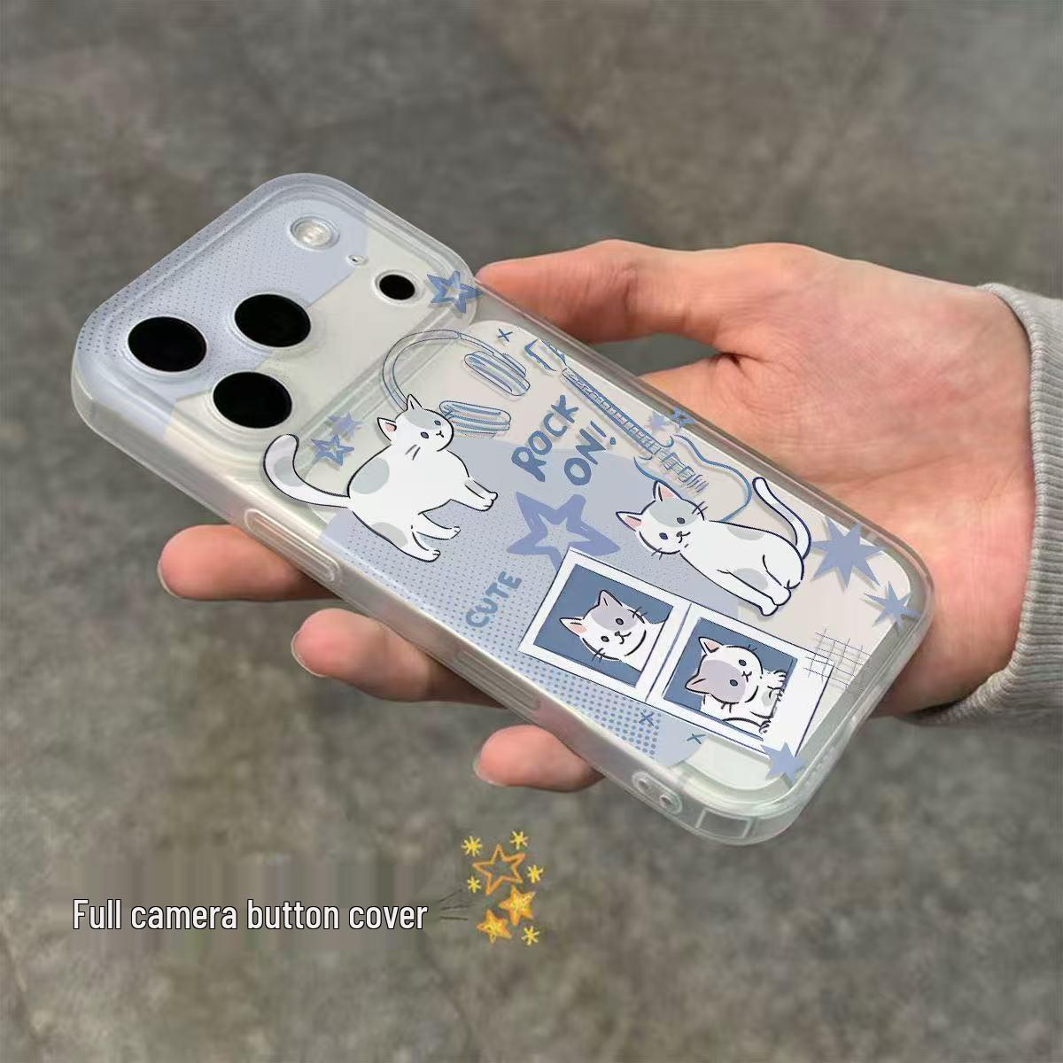 

Korean Style Cat Illustration Phone Case for iPhone 17 Pro Max, 16 Plus, 15, 13 with Integrated Camera Button, Matte Finish. iPhone 15 Pro Max
