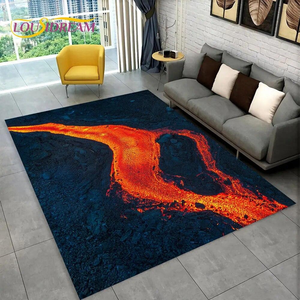 Χαλί 3D Volcano Lava Magma Area Large, Χαλί με μοκέτα για σαλόνι καναπέ κρεβατοκάμαρας Διακόσμηση πόρτας πόρτας, Παιδικό παιχνίδι Αντιολισθητικό χαλάκι δαπέδου