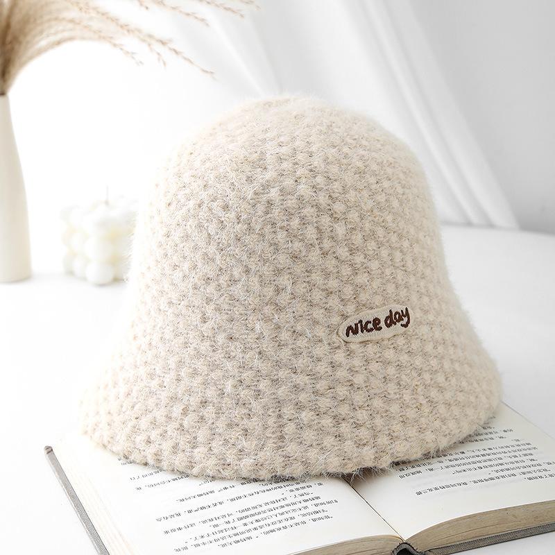 Pălărie tip găleată ușoară, călduroasă, tricotată din lână pentru femei, pălărie de pescar cu model reiat pentru toamnă și iarnă