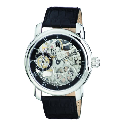 Charles Hubert Mechanical Hand-Wound Skeleton Watch 3875 Men's Black