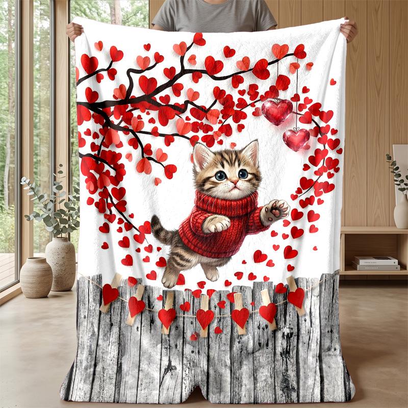 Kitten and Rubber Duck In Waves Theme Blanket Lightweight Warm Flannel Blanket Decorative Throw Blanket for Home Decoration