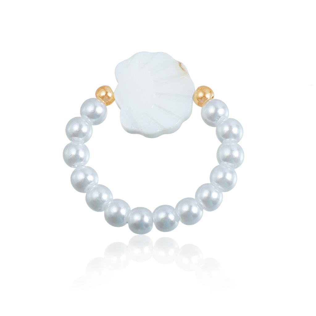 Sweet Cool Small Imitation Pearl Beaded Elastic Ring ins Korean Version Fritillary Love Ring