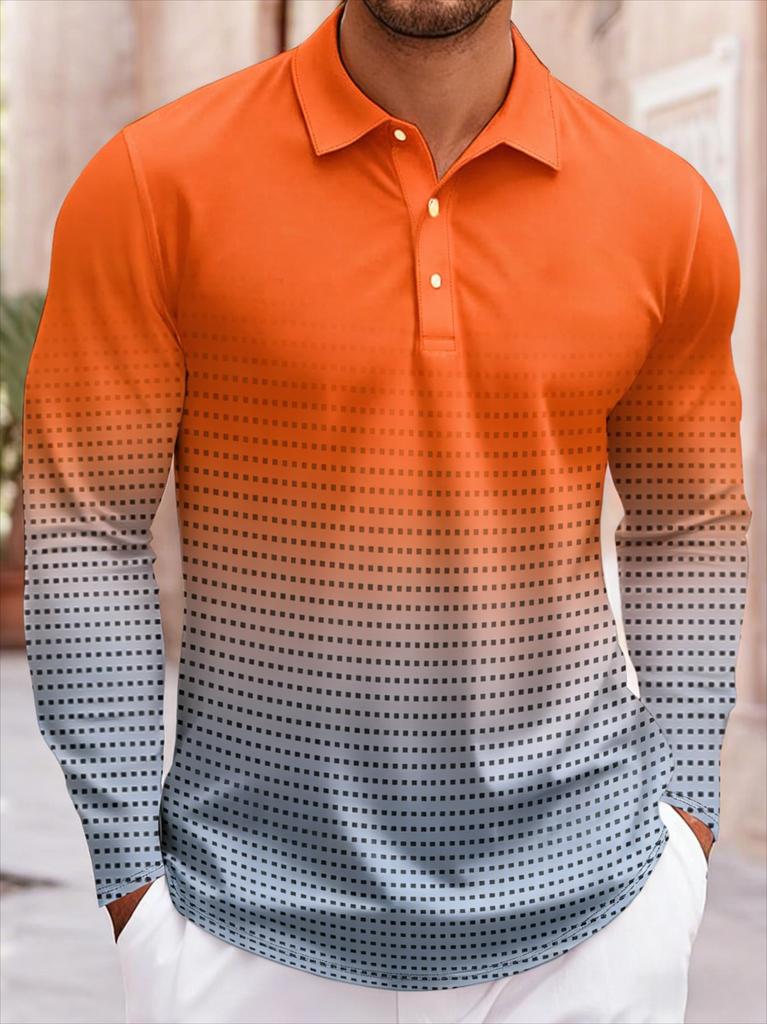 Men's Long Sleeve Striped Polo Shirt, Casual Versatile Top for Daily Wear