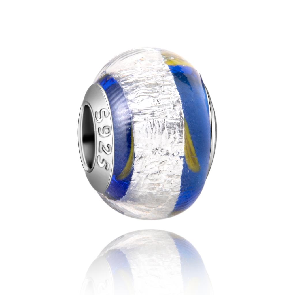  Charm Murano Vague Bleu Foncé Cuivré Coloré Compatible Bracelet Original Joli Charme Perles en Verre de Murano Fleur Rose Bijou