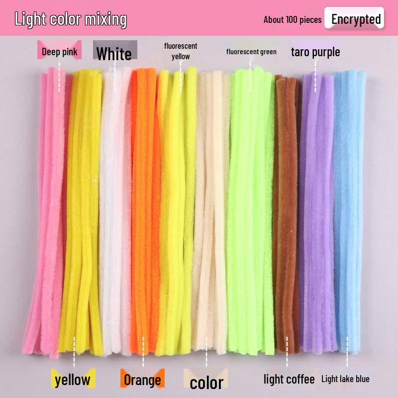 Encrypted Pipe Cleaners: Dense, Thickened 8mm White Strips with Mixed Colors for Handmade DIY Bouquets