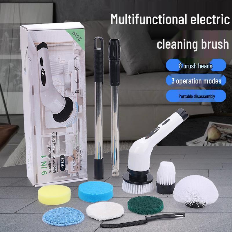 Multi-Purpose Electric Handheld Cleaning Brush: 9-in-1 for Kitchen & Bathroom Seven-in-One Multi-Function Cleaning Brush