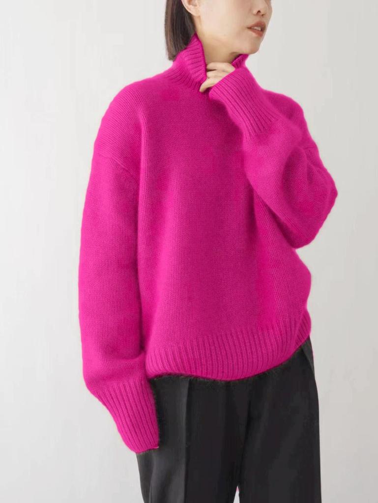 European-Style High-Neck Sweater: Women's Loose Knit Coffee Pullover, Versatile Autumn/Winter Base Layer