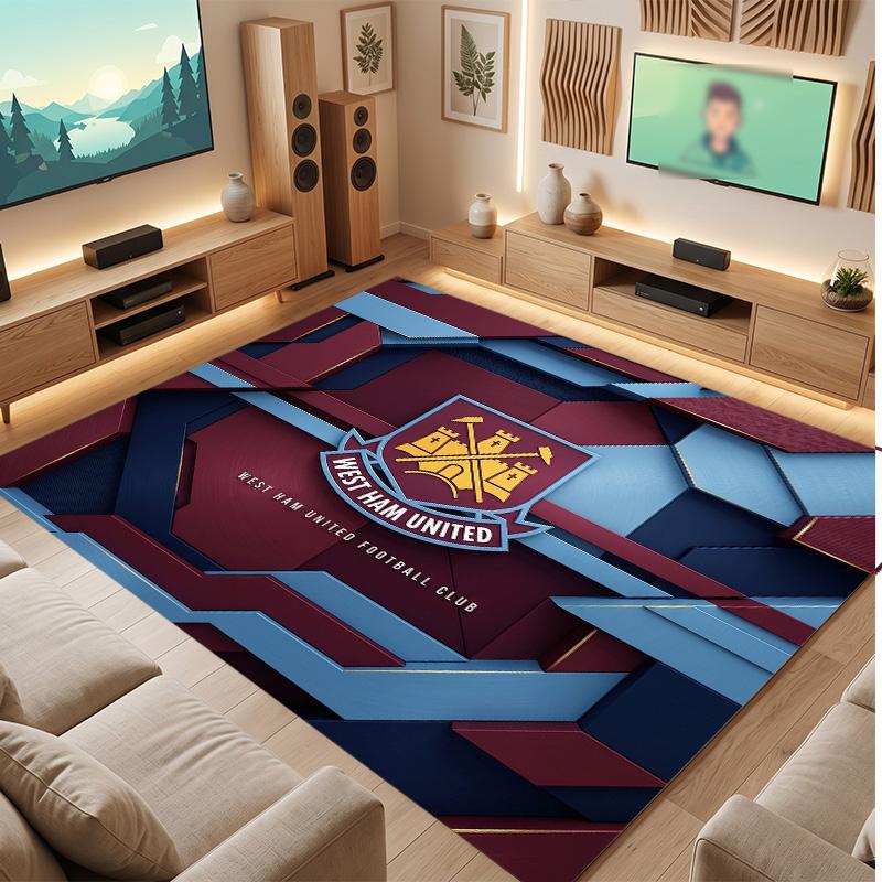 West Ham United Football Print Crystal Velvet Rug, Comfortable Water Absorbent Non Slip Indoor Floor Carpet