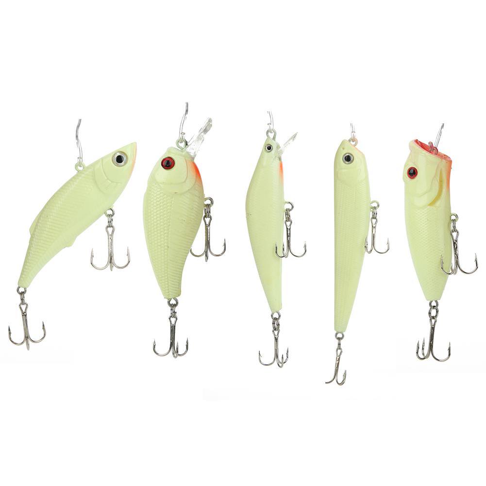 

5Pcs Simulation Luminous Plastic Lure Hard Minnow Popper Pencil VIB Crank Bait Set