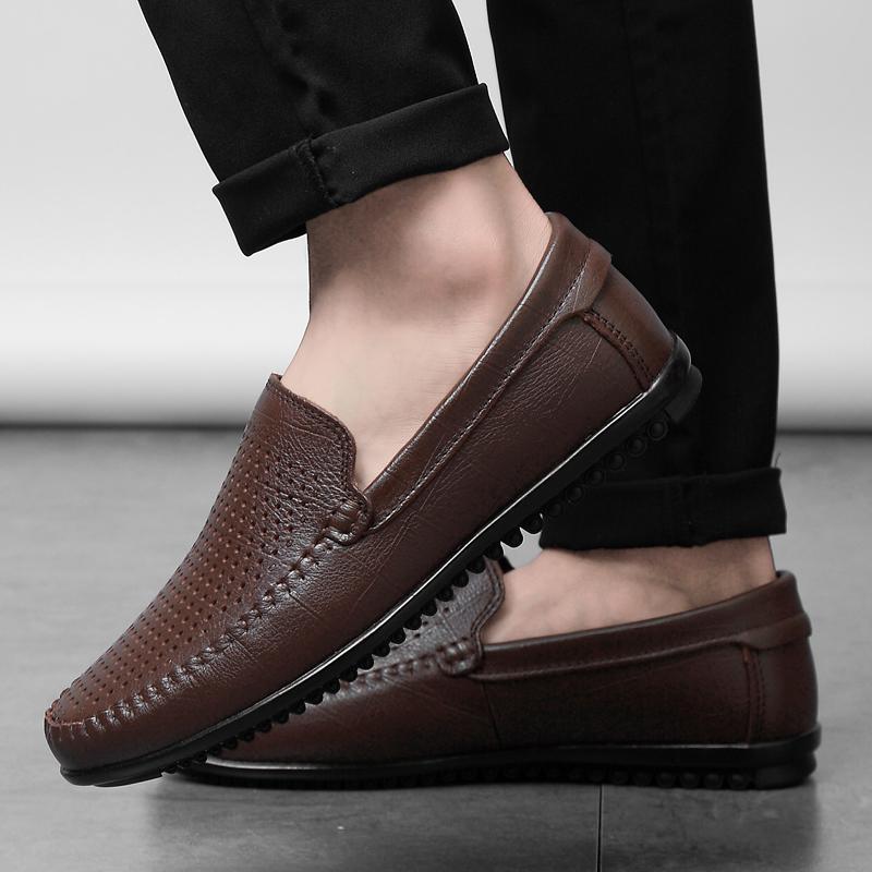 Fashion Summer Mens Loafers Breathable Lightweight Business Casual Shoes Fashion Genuine Leather Driving Shoes for Men Zapatos De Hombre