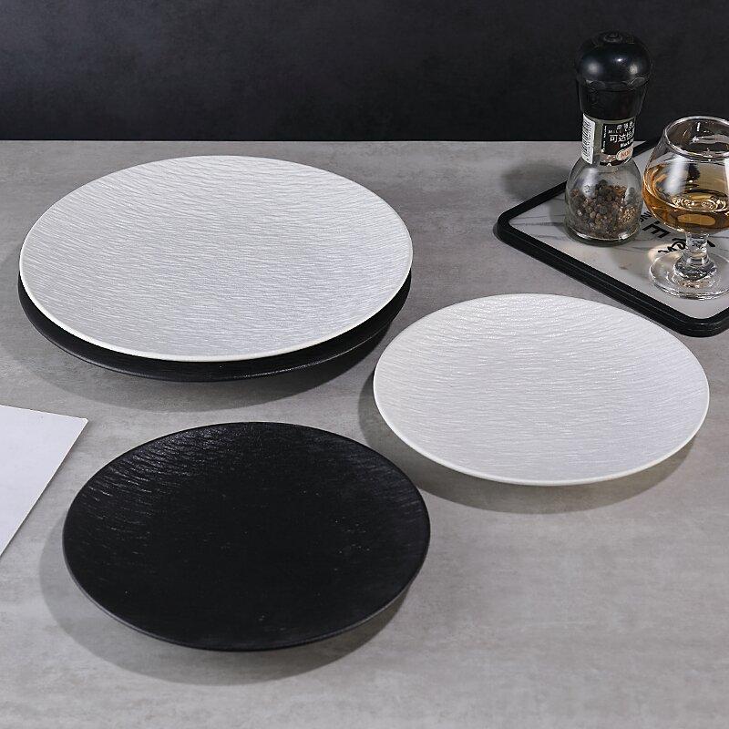 Japanese-style Black and White Stone-pattern Ceramic Plate Wear-resistant Round Steak Plate Home Dinner Cooking Plate Tableware