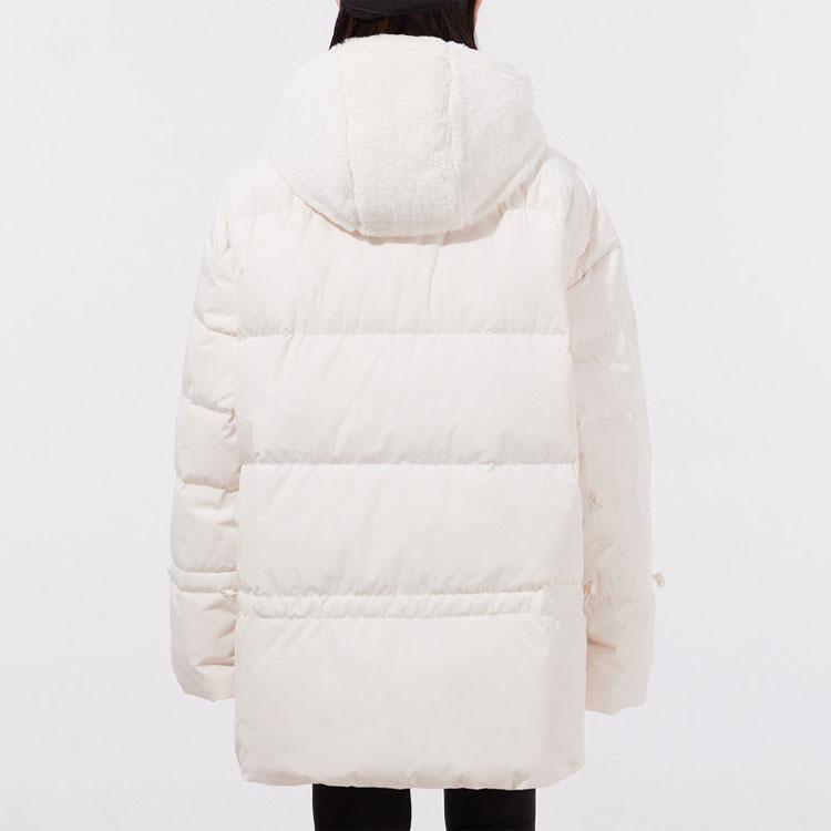 Adidas Originals Three Leaves Series Fur Lined Warm Casual Sports Hooded Jacket Down Coat Winter Women jackets Off-White GU1783
