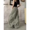 FansiYu 2025 Autumn High-Waisted Loose Straight Leg Cargo Jeans for Women