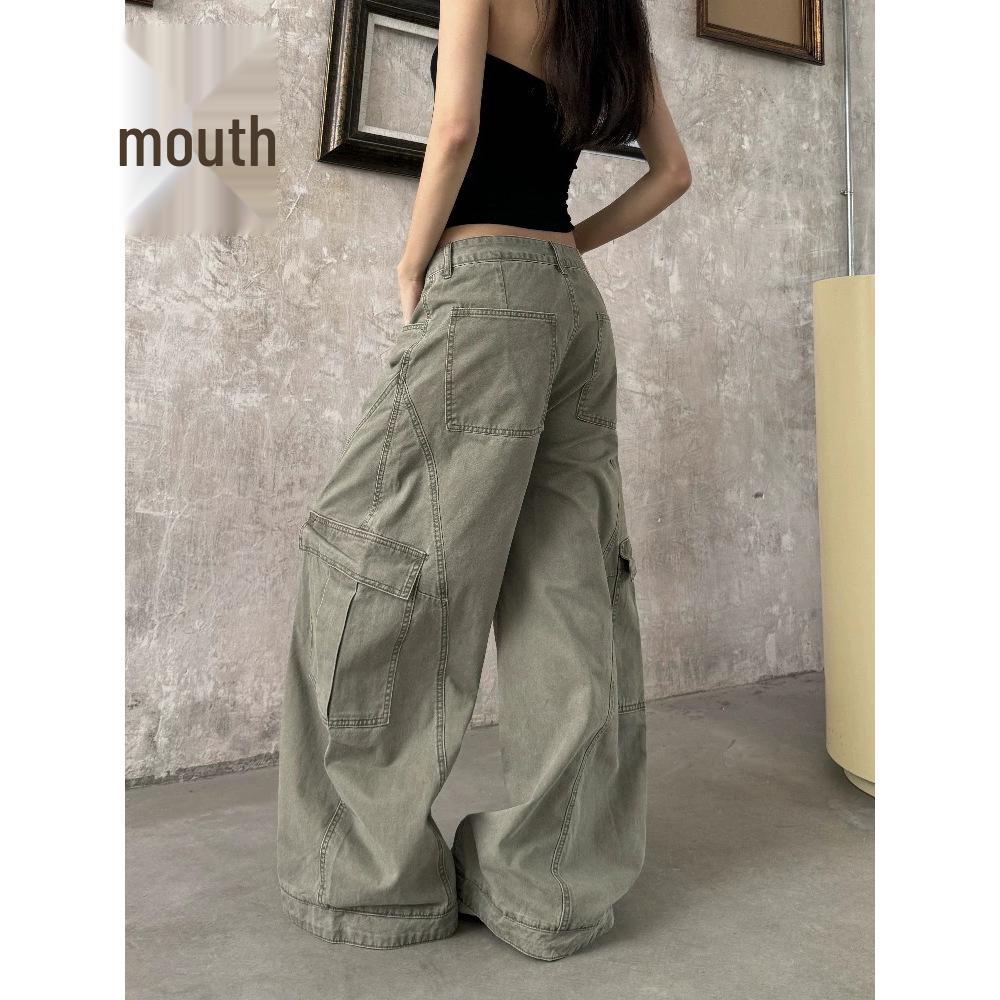 FansiYu 2025 Autumn High-Waisted Loose Straight Leg Cargo Jeans for Women