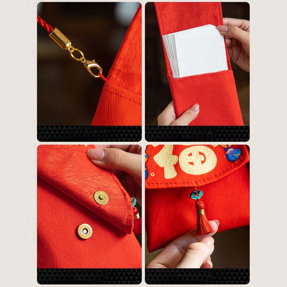 Chinese New Year 2025 Red Pocket Spring Festival Lucky Red Pockets Fabric Red Envelop  New Year