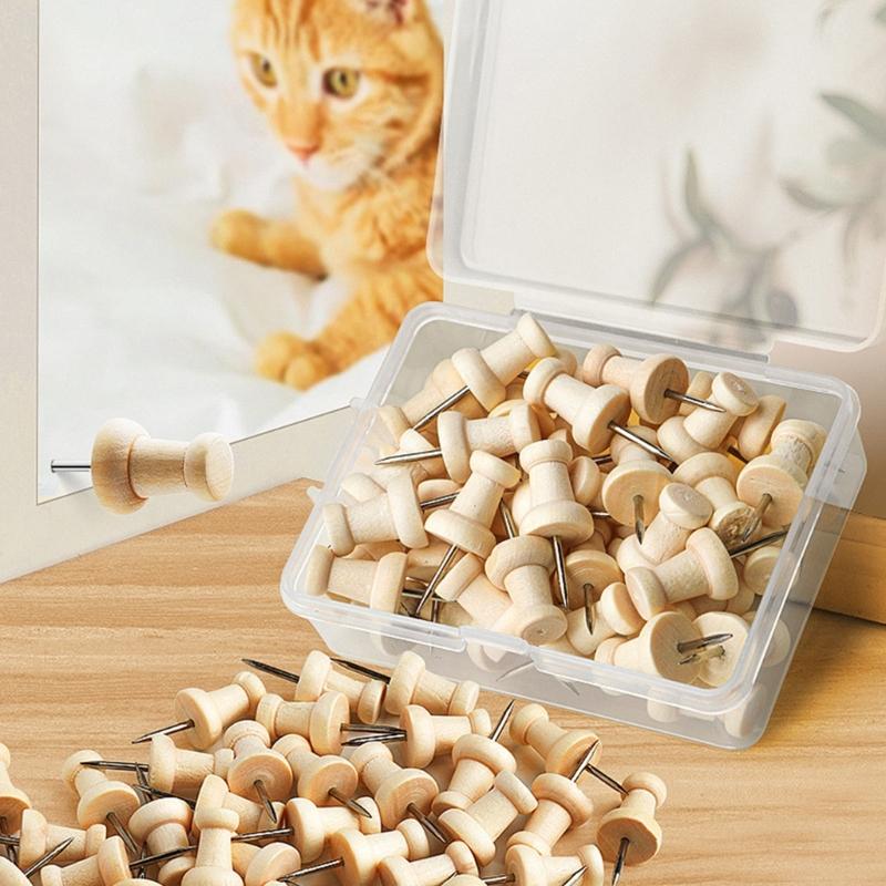 Map Thumb Tacks Map Pins Wood Plastic Materials Wooden Head Colorful with Metal Points Suitable for Craft Projects