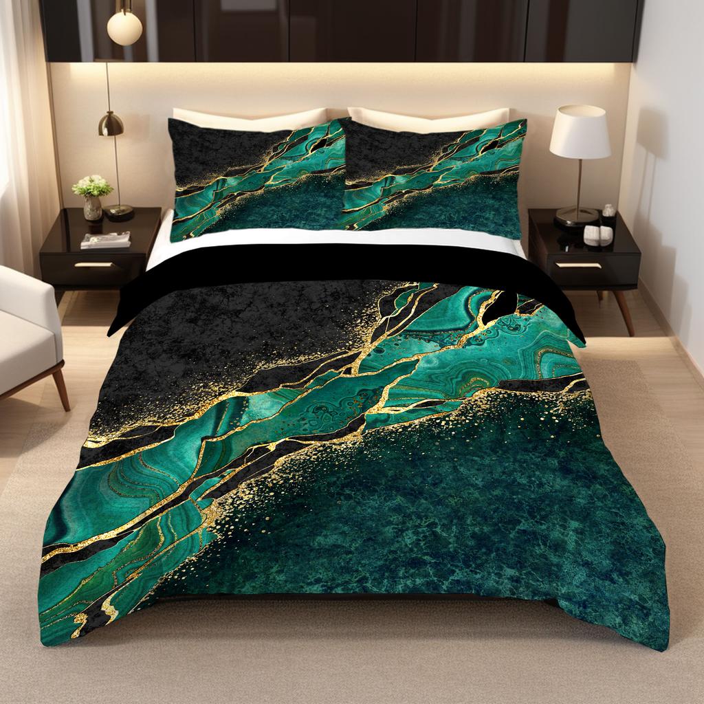 Green Blue Gold Marble Duvet Cover Set HD Digital Printing Bedding Set Soft Comfortable Duvet Cover For Bedroom Guest Room