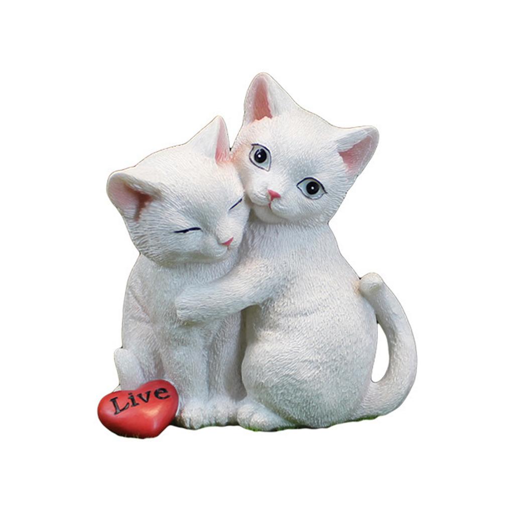 Cat Statue Ornament White Color Cat Resin Ornaments Garden Statue